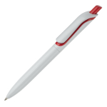 Witte plastic pen met kleurrijke drukknop gemaakt in de EU kleur rood derde weergave