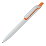 Witte plastic pen met kleurrijke drukknop gemaakt in de EU kleur oranje derde weergave