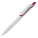 Witte plastic pen met kleurrijke drukknop gemaakt in de EU kleur roze derde weergave
