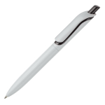 Witte plastic pen met kleurrijke drukknop gemaakt in de EU kleur wit/zwart derde weergave