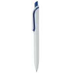 Witte plastic pen met kleurrijke drukknop gemaakt in de EU kleur donkerblauw