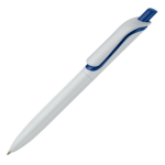 Witte plastic pen met kleurrijke drukknop gemaakt in de EU kleur donkerblauw derde weergave