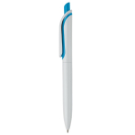 Witte plastic pen met kleurrijke drukknop gemaakt in de EU kleur lichtblauw