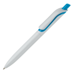 Witte plastic pen met kleurrijke drukknop gemaakt in de EU kleur lichtblauw derde weergave