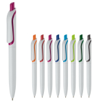 Witte plastic pen met kleurrijke drukknop gemaakt in de EU