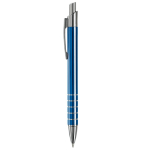Aluminium pen met matte afwerking en 5 zilveren ringen kleur blauw