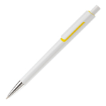 Witte plastic pen met subtiele kleurdetails kleur geel derde weergave