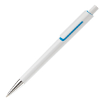 Witte plastic pen met subtiele kleurdetails kleur lichtblauw derde weergave