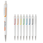 Witte plastic pen met subtiele kleurdetails