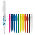 Kleurrijke plastic pen met drukknop gemaakt in de EU