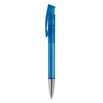 Transparante gekleurde plastic pen met metalen punt kleur doorzichtig blauw