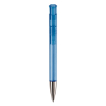 Transparante gekleurde plastic pen met metalen punt kleur doorzichtig blauw vierde weergave