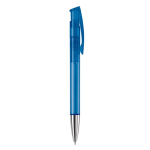 Transparante gekleurde plastic pen met metalen punt kleur doorzichtig blauw vijfde weergave
