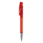 Transparante gekleurde plastic pen met metalen punt kleur doorzichtig rood