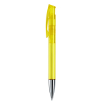 Transparante gekleurde plastic pen met metalen punt kleur doorzichtig geel