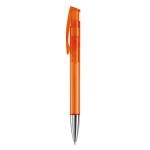 Transparante gekleurde plastic pen met metalen punt kleur doorzichtig oranje