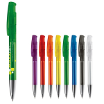 Transparante gekleurde plastic pen met metalen punt