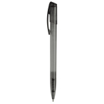 Transparante gekleurde plastic pen met gebogen clip kleur zwart