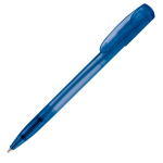 Transparante gekleurde plastic pen met gebogen clip kleur blauw vierde weergave
