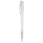 Transparante gekleurde plastic pen met gebogen clip kleur wit