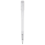 Transparante gekleurde plastic pen met gebogen clip kleur wit derde weergave