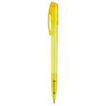 Transparante gekleurde plastic pen met gebogen clip kleur geel