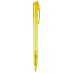 Transparante gekleurde plastic pen met gebogen clip kleur geel tweede weergave