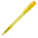 Transparante gekleurde plastic pen met gebogen clip kleur geel vierde weergave