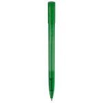Transparante gekleurde plastic pen met gebogen clip kleur groen derde weergave
