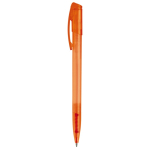 Transparante gekleurde plastic pen met gebogen clip kleur oranje