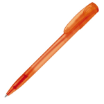 Transparante gekleurde plastic pen met gebogen clip kleur oranje vierde weergave