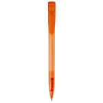 Transparante gekleurde plastic pen met gebogen clip kleur oranje vijfde weergave