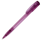 Transparante gekleurde plastic pen met gebogen clip kleur paars derde weergave
