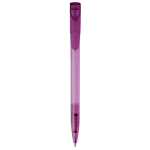 Transparante gekleurde plastic pen met gebogen clip kleur paars vijfde weergave