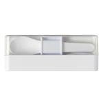 Transparante doos met een set witte plastic bestek kleur wit tweede weergave