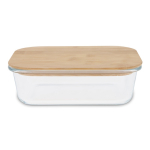 Klassieke rechthoekige glazen lunchbox met bamboedeksel kleur doorzichtig tweede weergave