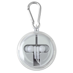 Etui met karabijnhaak inclusief oortelefoons en oplaadkabel tweede weergave