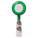 Uitschuifbare badgehouder met logo en verlengde metalen clip kleur doorzichtig groen