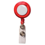 Uitschuifbare badgehouder met logo en verlengde metalen clip kleur doorzichtig rood