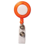 Uitschuifbare badgehouder met logo en verlengde metalen clip kleur doorzichtig oranje