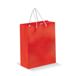 Middelgrote gelamineerde papieren tas in kleuren met koordhandvat kleur rood