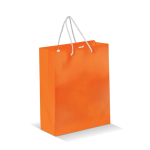 Middelgrote gelamineerde papieren tas in kleuren met koordhandvat kleur oranje