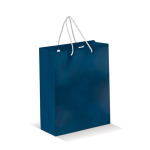 Middelgrote gelamineerde papieren tas in kleuren met koordhandvat kleur donkerblauw