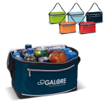 Draagbare koeler van polyester met zwart handvat en voorvak