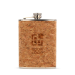 Compacte heupfles van roestvrij staal en kurk 220ml met afdrukgebied