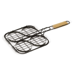 Barbecuegrill met comfortabel houten handvat speciaal voor hamburgers kleur hout vierde weergave