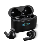 Klassieke True Wireless Stereo oordopjes in zwarte oplaadetui met afdrukgebied