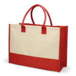Jute tas met korte katoenen handvatten en een capaciteit van 8 kg kleur rood