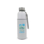 Glazen fles met draagkoord en hoes 500ml met afdrukgebied