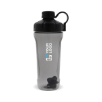 Plastic shaker voor de sportschool met elegante zwarte dop 900ml met afdrukgebied
